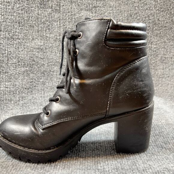 Steve Madden Nydiaa Black Combat Boots 7M Lace Up Chunky Heel Zip Lug Sole - Picture 5 of 16